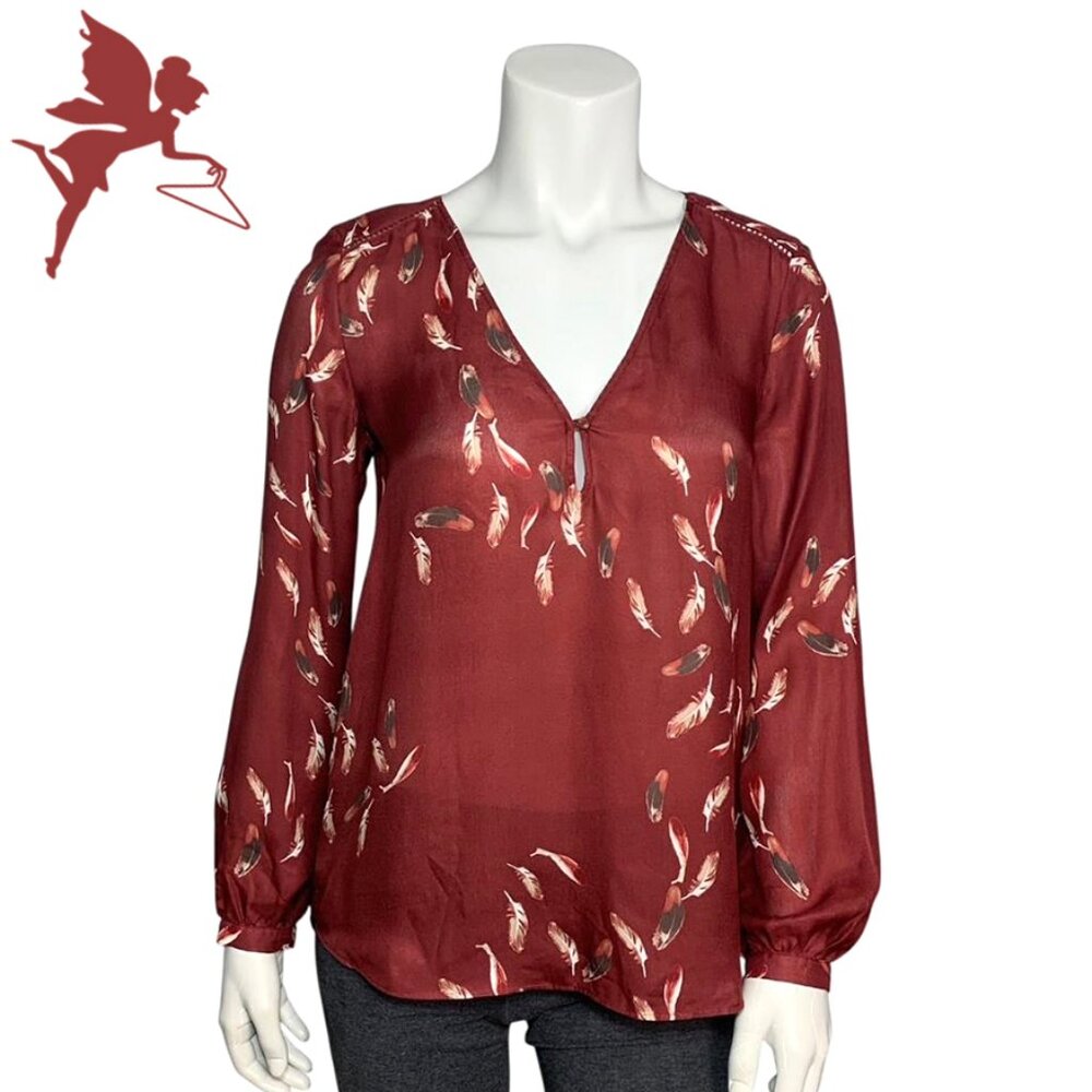 MOSSIMO DUTTI Feather Print Silk Top